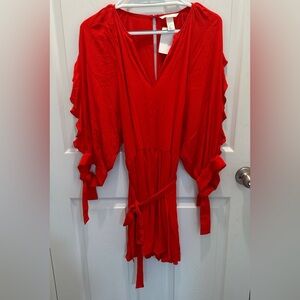 H&M Bright Red Romper with Ruffle Sleeves
